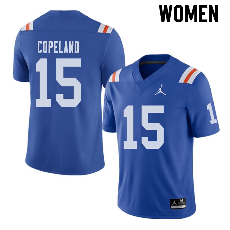 Women's NCAA Florida Gators Jacob Copeland #15 Stitched Authentic Alternate Jordan Brand Royal Throwback College Football Jersey IWG0165YZ